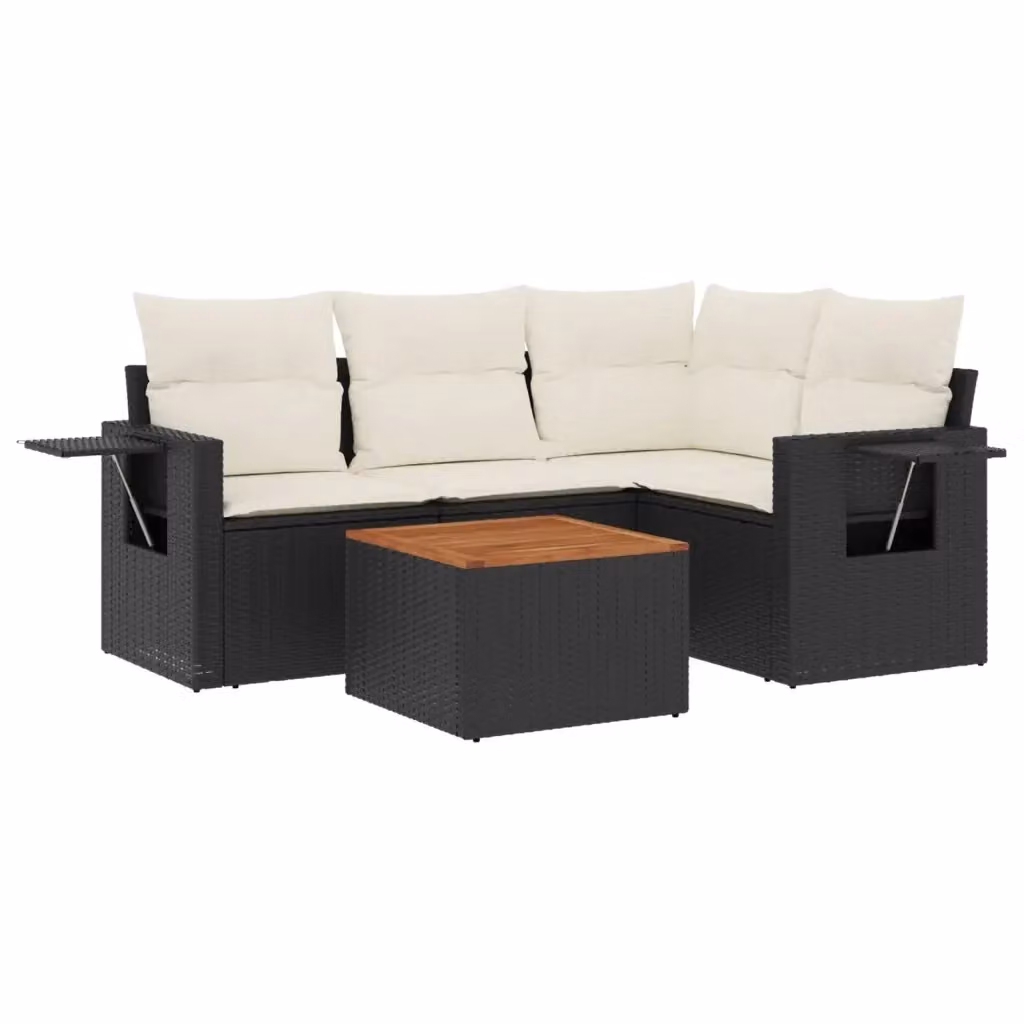 vidaXL Set Divani da Giardino 5 pz a Forma a L in Polyrattan Nero con Cuscini e Tavolino – 2