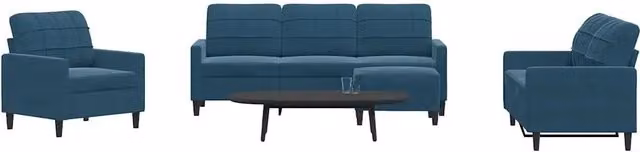 Set di divani moderno vidaXL in velluto blu composto da divano a 3 posti, divano a 2 posti, pouf e cuscini con struttura in metallo – 1