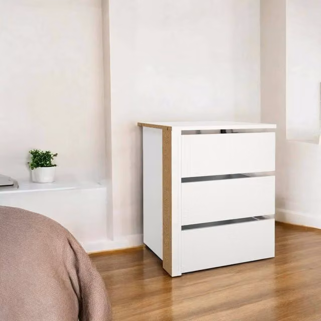 Cassettiera Giacarta DMORA Bianca, Comò e Settimino Multiuso per Camera da Letto, L: 57 cm, P: 55,1 cm, H: 70 cm