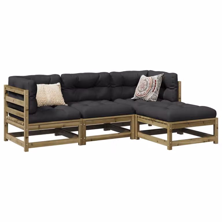 Set di Divani da Giardino vidaXL in Legno di Pino Impregnato con Cuscini, Composizione a L con Elemento Angolare e Ottoman, Colore Marrone e Grigio