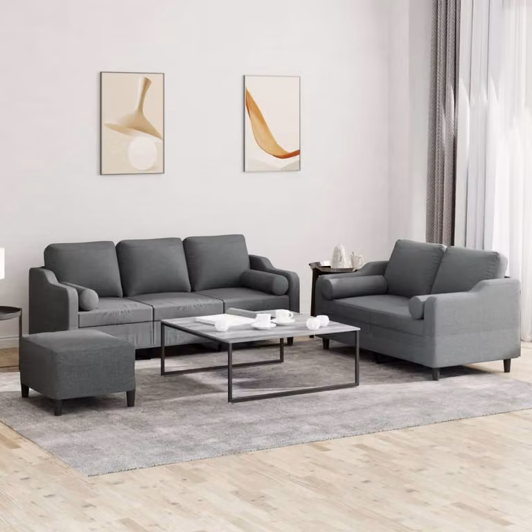 Maison Exclusive - Set divano a 3 pezzi con cuscini in tessuto grigio scuro