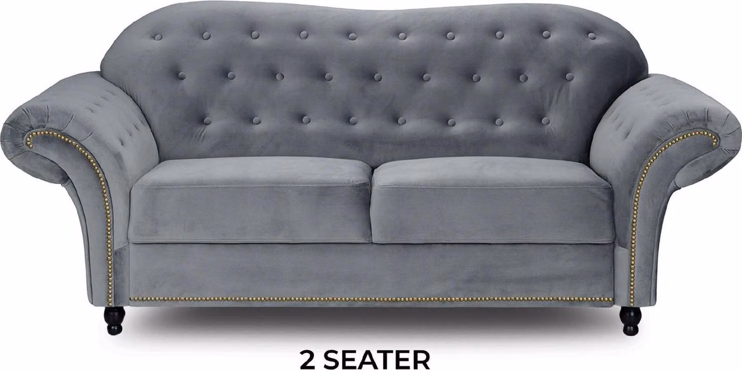 Zweisitzer Graue Chesterfield Couch Polster Möbel Stoff Couchen Sofas Textil