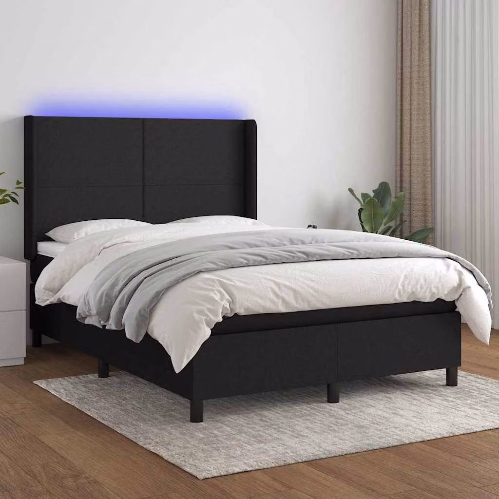 Letto a molle vidaXL con illuminazione LED e porta USB in tessuto, L/P: 140 x 200 cm – 1