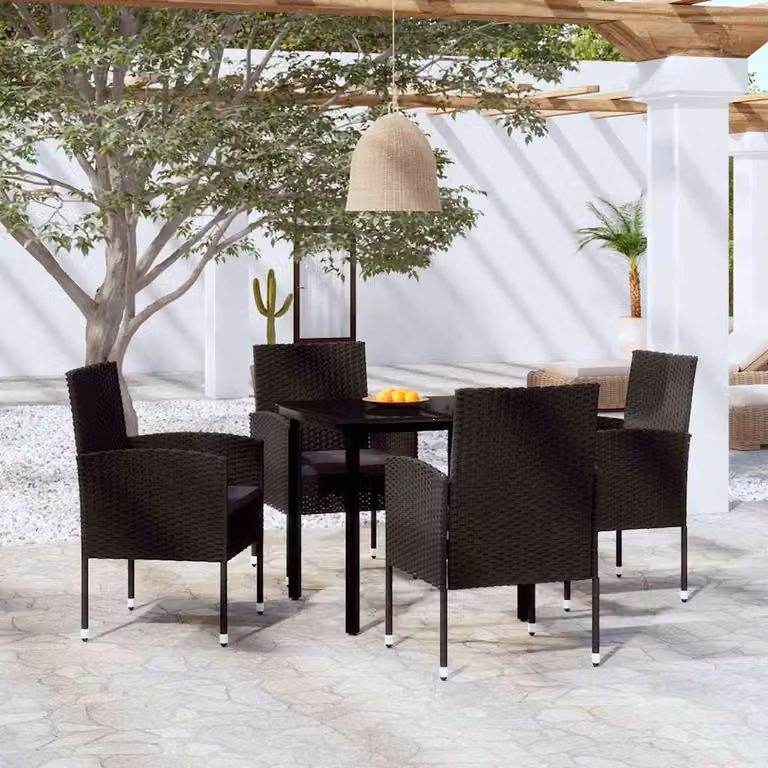 Set da pranzo da giardino moderno vidaXL in acciaio verniciato nero e vetro, 5 pezzi