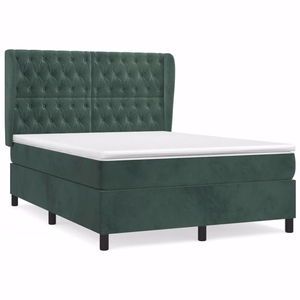 Giroletto a Molle con Materasso Verde Scuro 140x200 cm Velluto