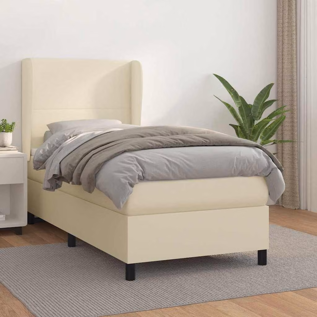 vidaXL Giroletto a Molle con Materasso in Similpelle Beige e Bianco L/P/H: 200 x 100 x 128 cm