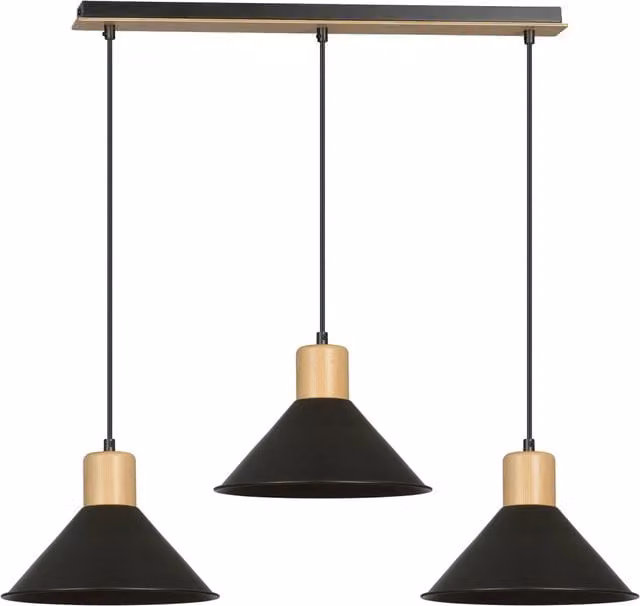 Lampada a sospensione scandinava Soma Luceart-Classic con 3 luci in metallo nero e legno