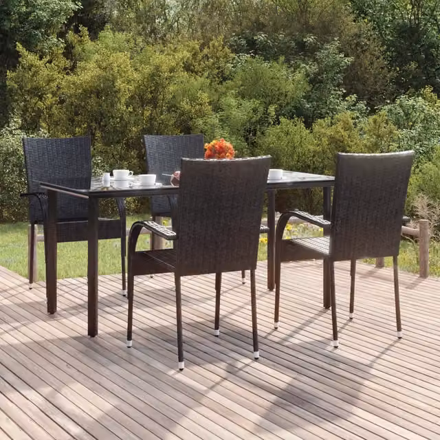 Set da Pranzo da Giardino 5 pz Nero in Polyrattan 3156656
