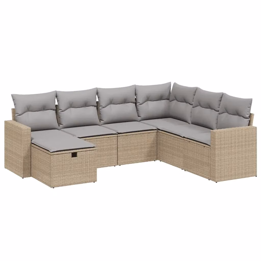 vidaXL Set Divano da Giardino a L 7 pz con Cuscini Beige e Grigio in Polyrattan e Metallo – 2