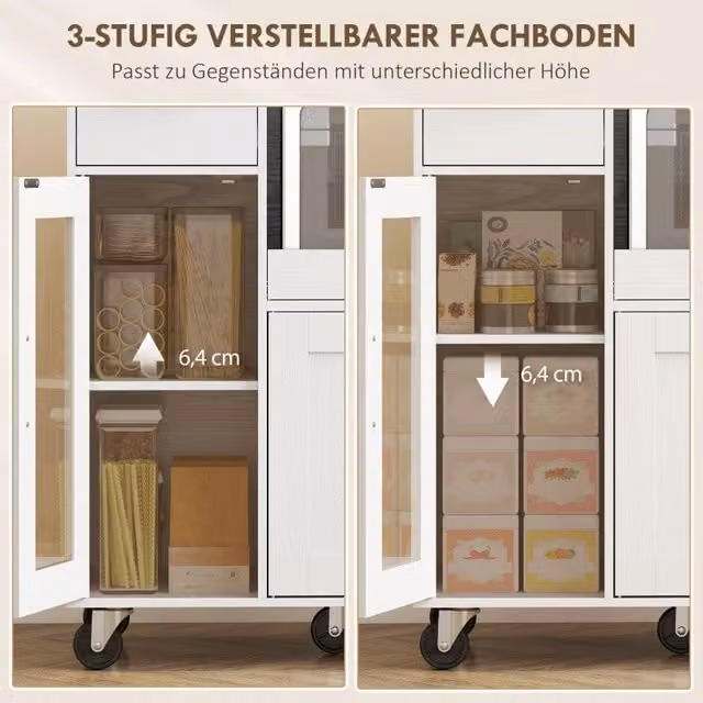 Carrello da cucina REDOM con ripiano estraibile e ruote, Bianco opaco, L 80 cm x P 40 cm x H 88,7 cm