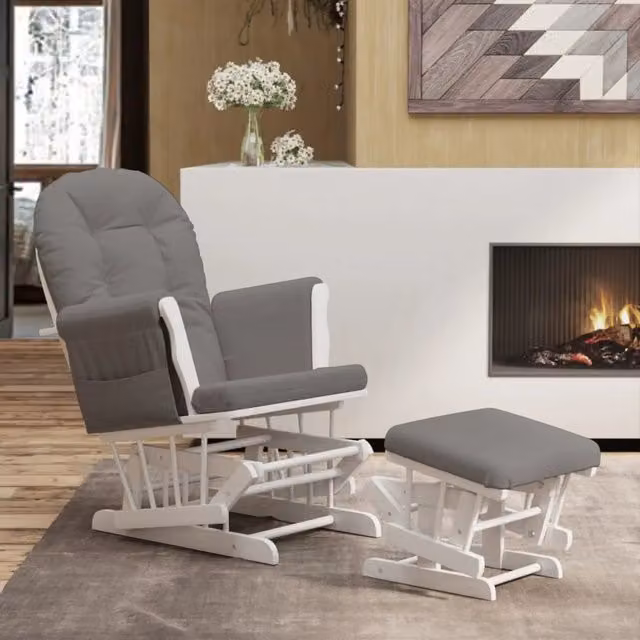 Poltrona Glider con Sgabello-Sedia a dondolo Grigio Scuro in Tessuto 802031