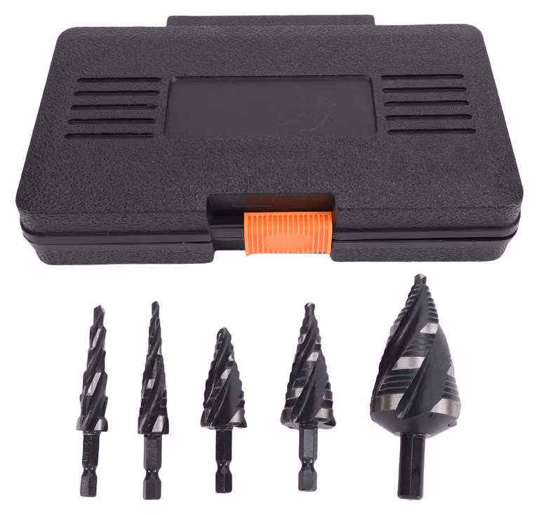 Set di 5 punte a gradini, 4 punte HSS a spirale da 1/8" – 1 3/8" con attacco esagonale da 1/4" per acciaio inossidabile, alluminio, metallo, legno e plastica