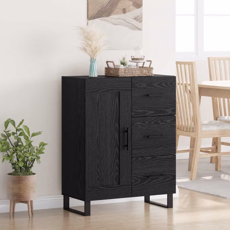 vidaXL Credenza moderna con cassetto in Rovere Nero, L: 69,5 cm, P: 34 cm, H: 90 cm