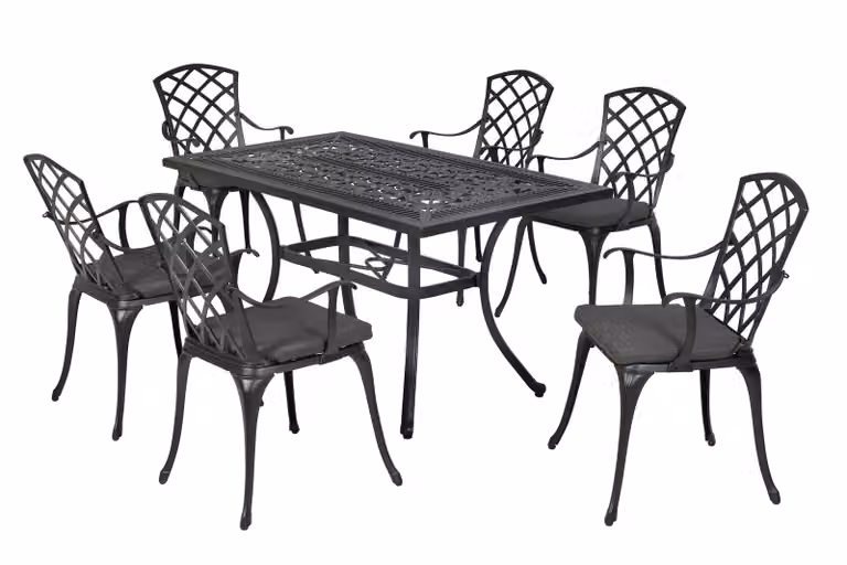 Set di mobili da giardino Merxx Rhodos 13 pezzi, 6 poltrone, 6 cuscini, 1 tavolo 140 x 80 cm - alluminio pressofuso