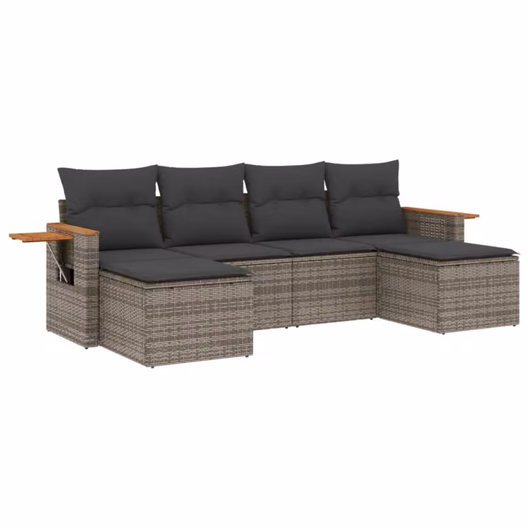 Set Divano da Giardino 6 pz con Cuscini Grigio in Polyrattan