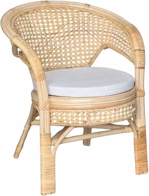 Poltrona Amanda in vimini naturale e paglia di Vienna con cuscino, colore marrone e beige