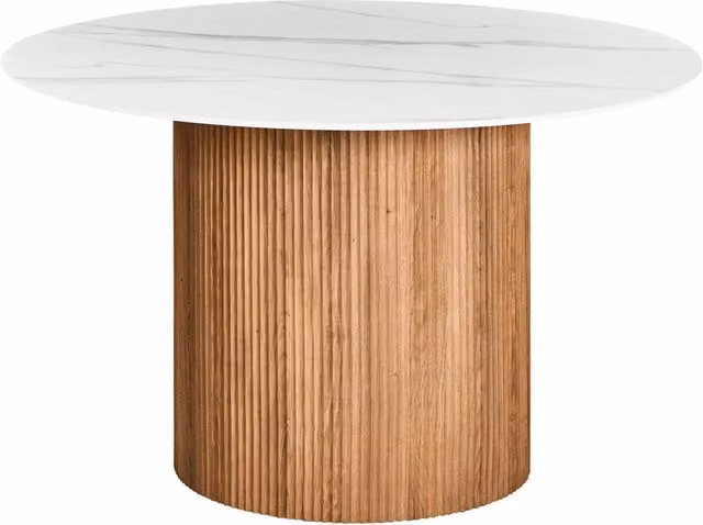 Tavolo da pranzo moderno rotondo ⌀ 120 cm Industrial Gamba nervata MDF Marmo bianco