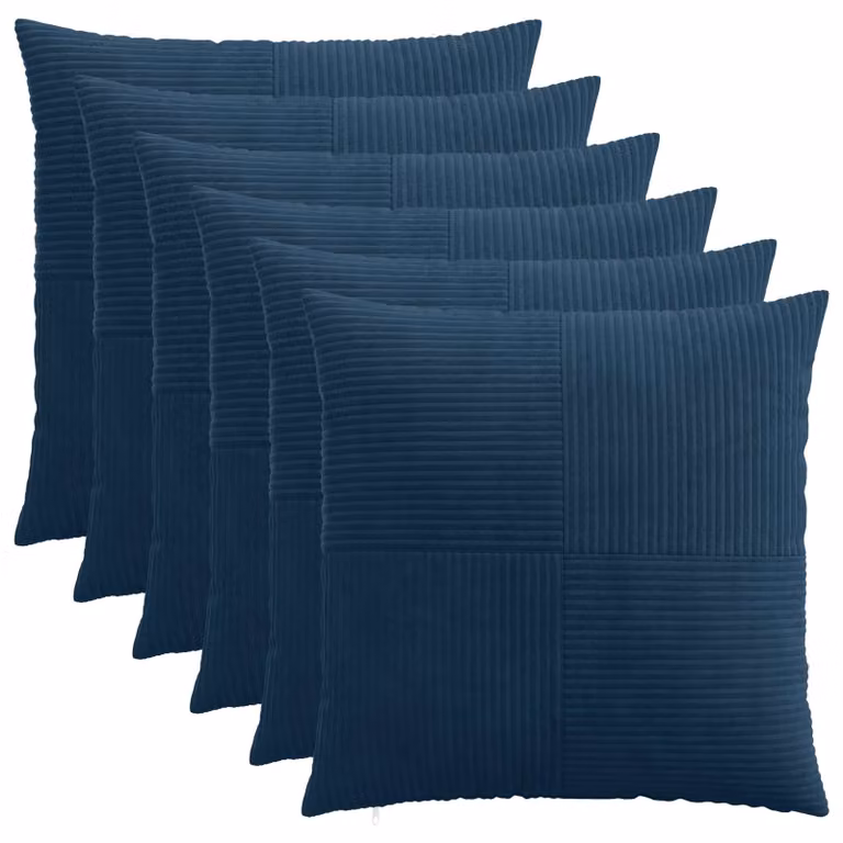 Set di 6 federe vidaXL ALMELO in velluto a coste blu navy, 70 x 70 cm