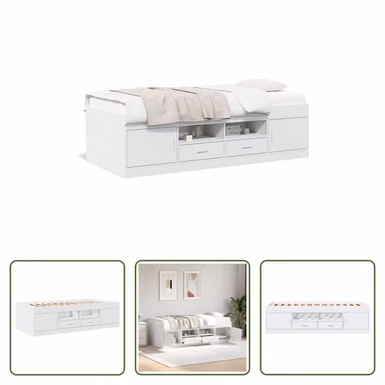 The Living Store Letto da giorno con cassetti bianco 100x200 cm materiale legno