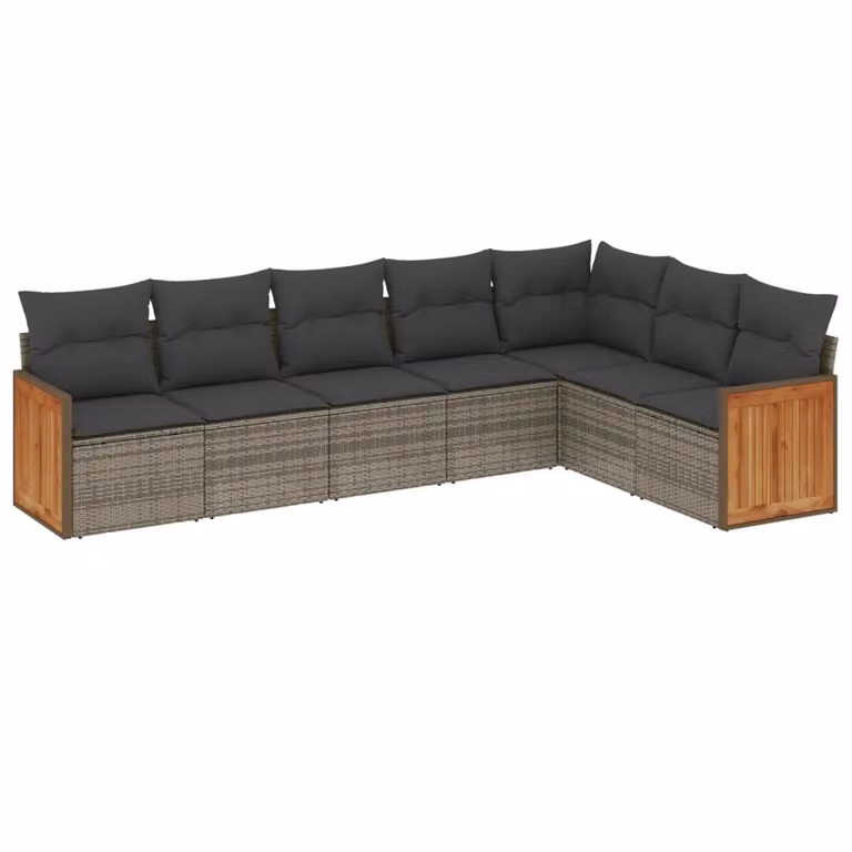 Set Divani da Giardino 7 pz con Cuscini Grigio in Polyrattan