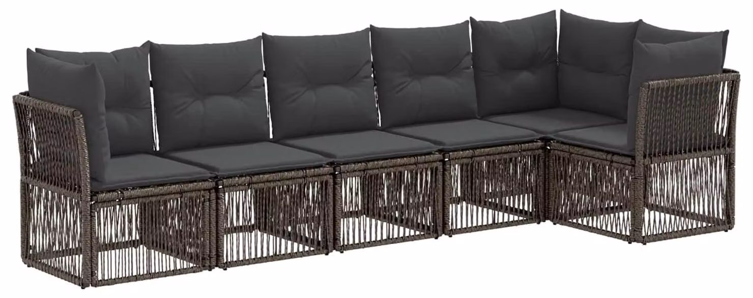 Set di divani da giardino, 6 pezzi, colore grigio, in rattan sintetico