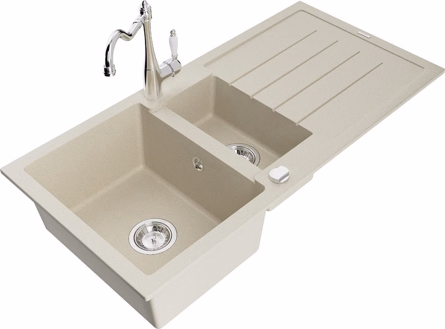 Mexen Andres lavello in granito 1,5 vasca con scolapiatti e rubinetto da cucina Carla, beige - 6515-69-670700-00