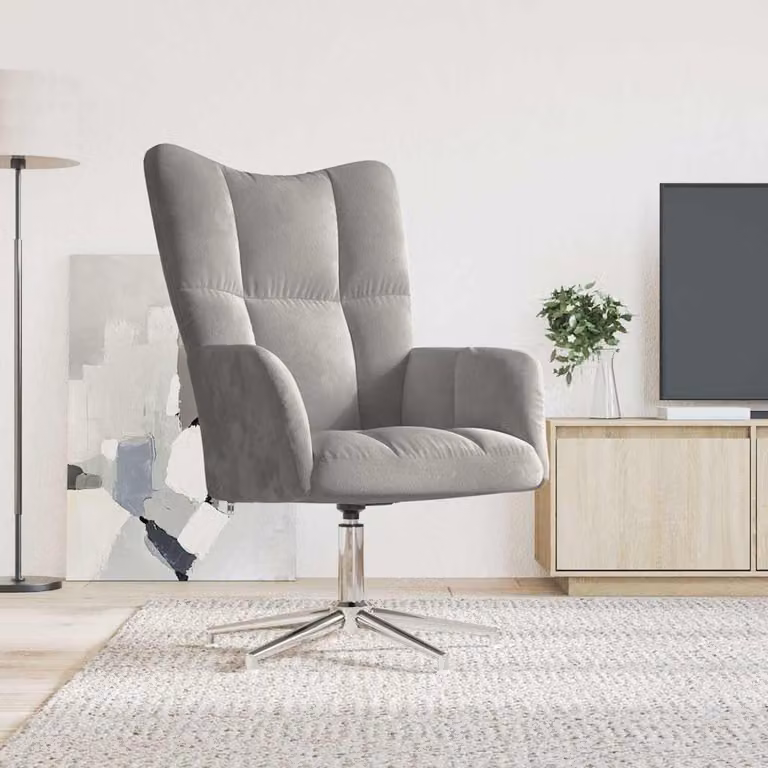Sedia Relax vidaXL in Velluto Grigio con Braccioli e Base Girevole 360 Gradi