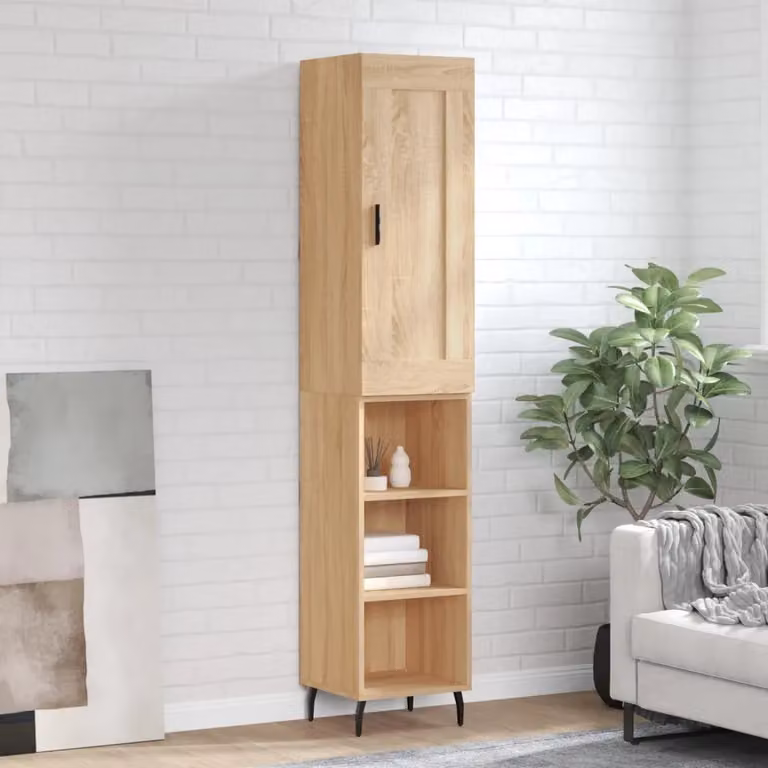 Credenza moderna vidaXL in legno Rovere Sonoma marrone con ante a battente e ripiani interni L/P/H: 34,5 x 34 x 180 cm