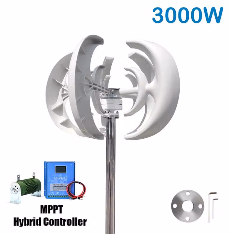 Turbina eolica verticale da 3000W - Generatore eolico - Sistema ibrido solare - 12V/24V
