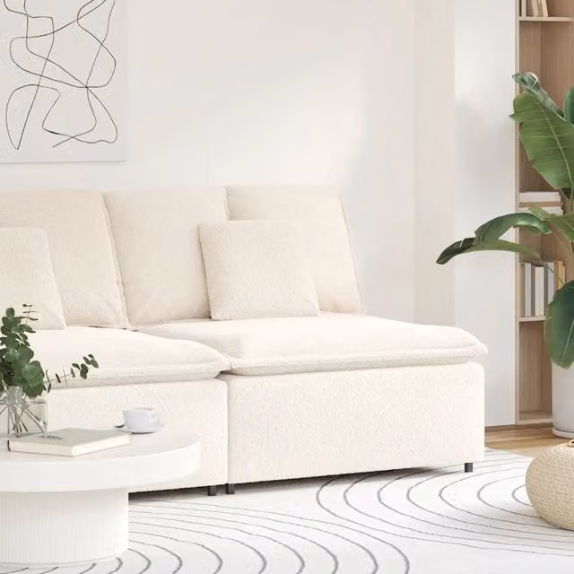 Modulo Centrale Divano Modulare con Cuscini Crema 100 cm 958779