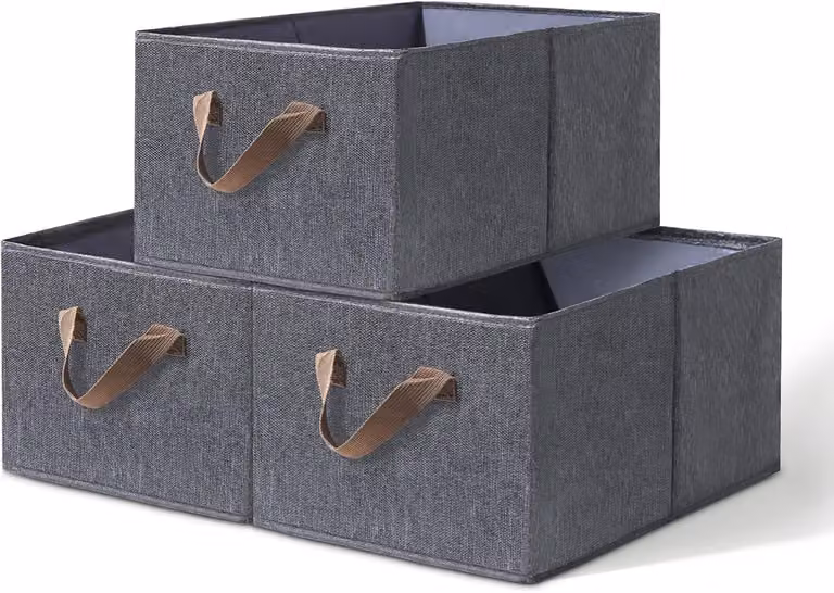 Confezione da 3 contenitori, dimensioni 45x11x8 cm, color grigio scuro, per l'abbigliamento