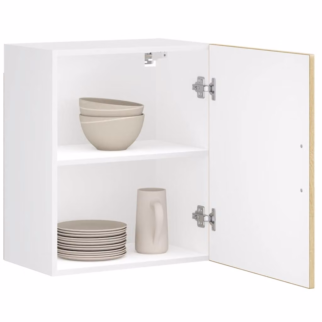 Set di 2 pensili da cucina moderni vidaXL in legno e MDF, colore marrone e bianco, con ante a battente e ripiani interni, montaggio a parete