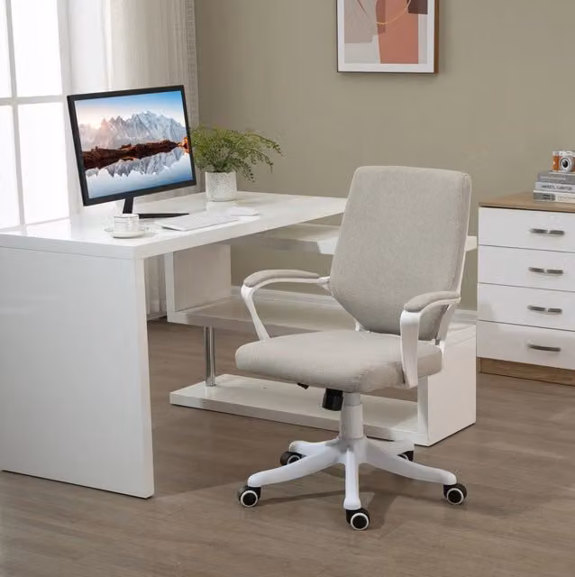 Sedia da ufficio ergonomica beige con supporto lombare