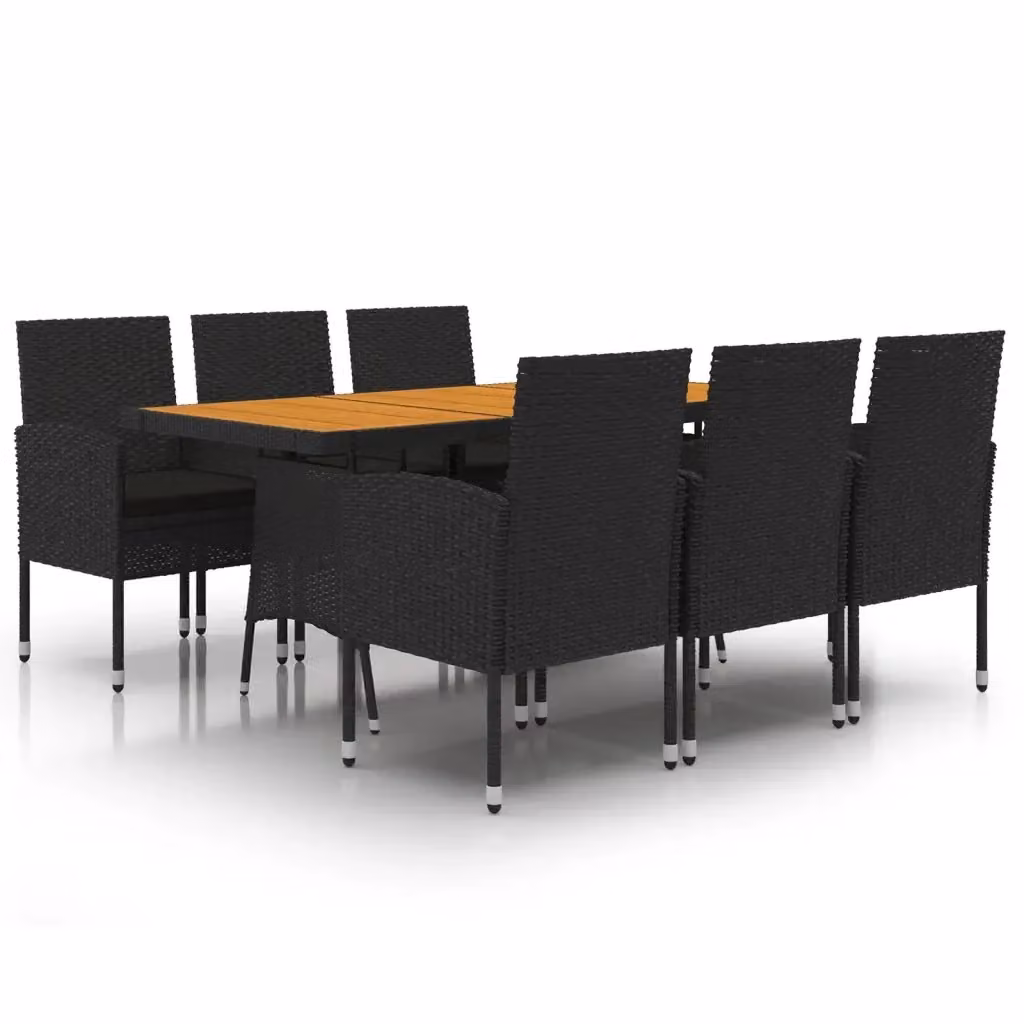 Set da pranzo per esterni vidaXL in 7 pezzi in polyrattan nero con tavolo in legno di acacia – 2