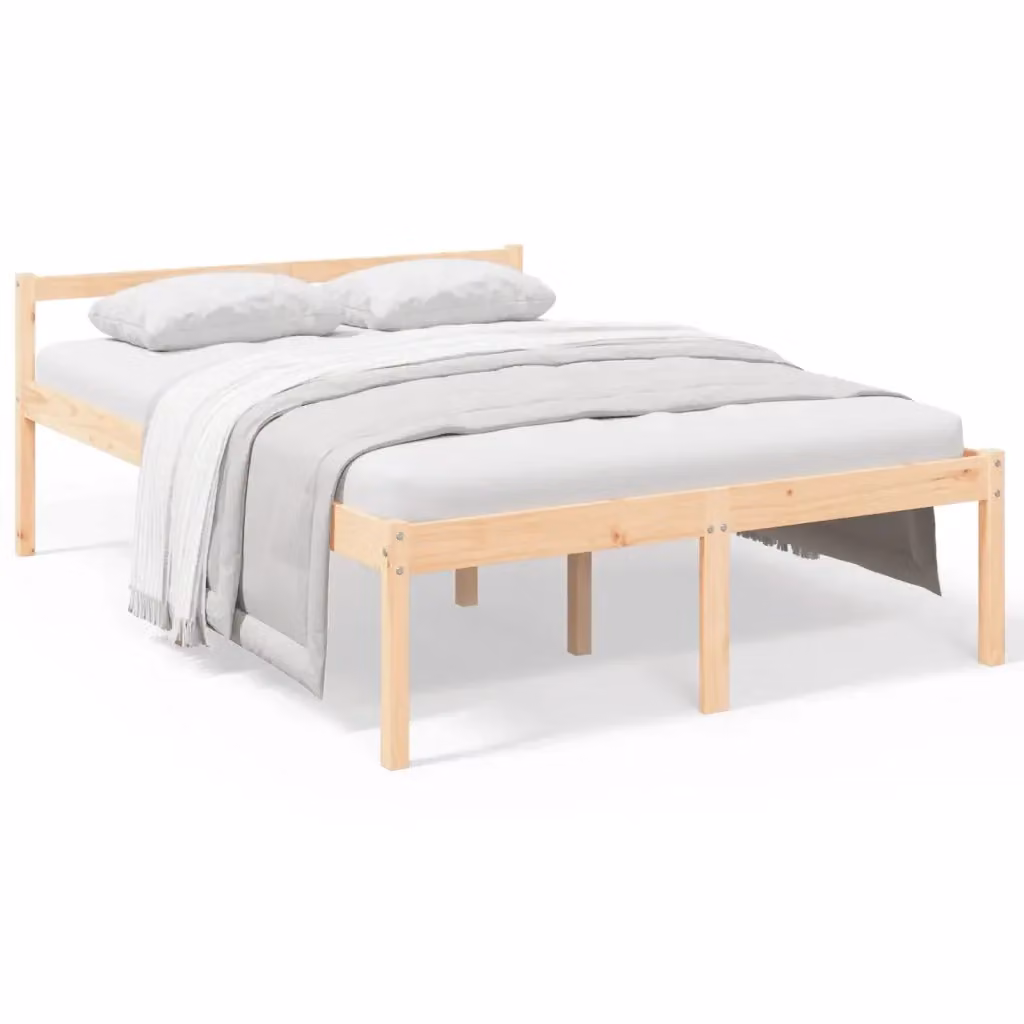 Letto per Anziani vidaXL in Legno Massello di Pino Rustico L: 140,5 cm, P: 195,5 cm, H: 70,5 cm – 2