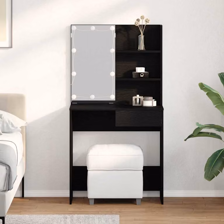 vidaXL Tavolo da Trucco Moderno in Rovere e Nero, L: 74,5 cm, P: 40 cm, H: 141 cm