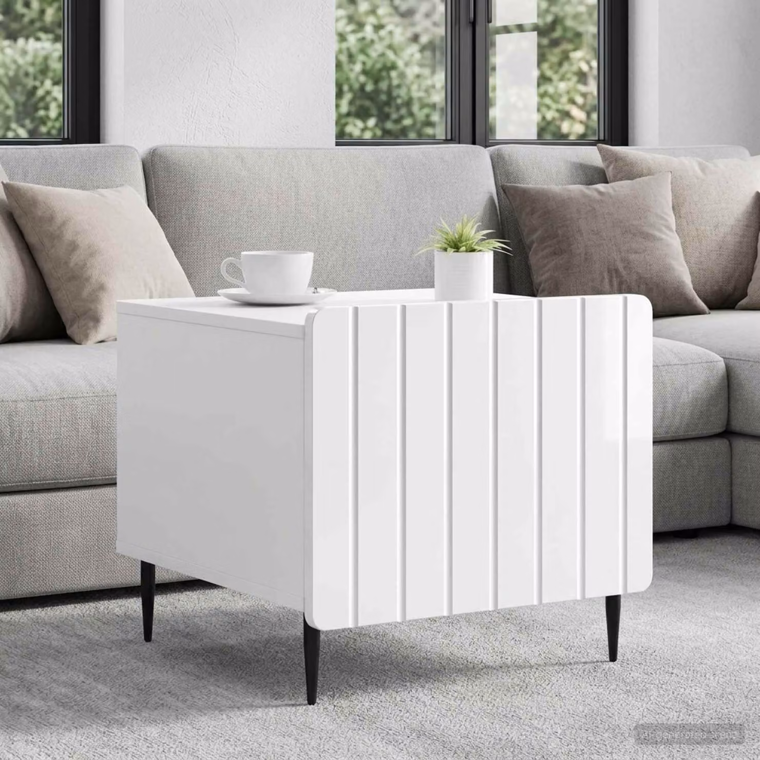 vidaXL Tavolino da salotto moderno con cassetto Bianco Lucido L: 49 cm, P: 50 cm, H: 42 cm