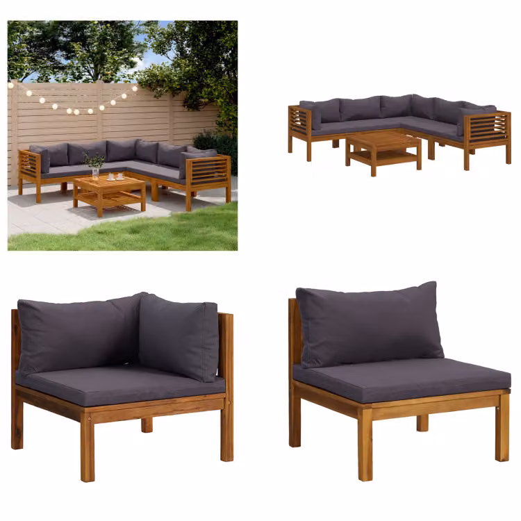 vidaXL set salotto da giardino 6 pezzi con cuscino in legno massiccio di acacia - Set salotto da giardino - Set salotto da giardino - Set divano modulare - Set divano modulare