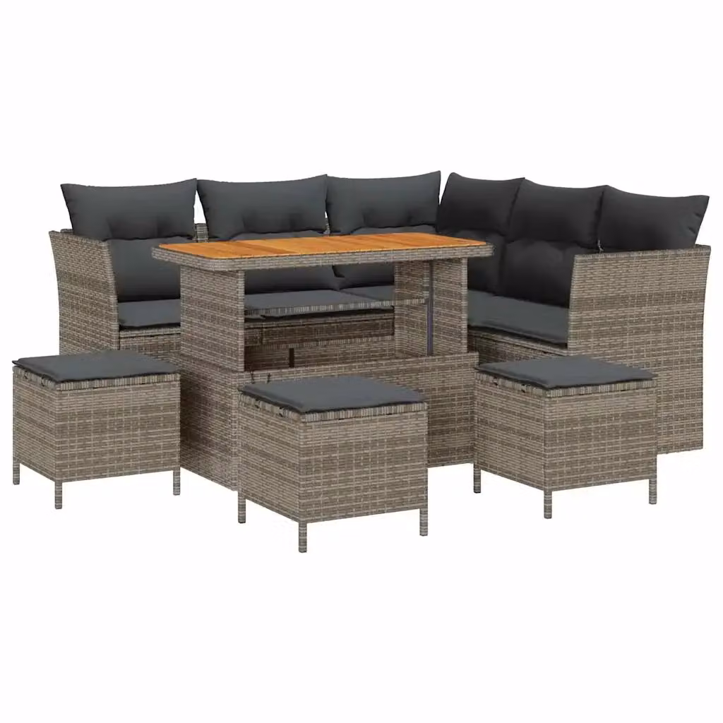 Set Divano da Giardino vidaXL a Forma di L con 9 Pezzi, Grigio, con Cuscini e Tavolino da Esterno – 2