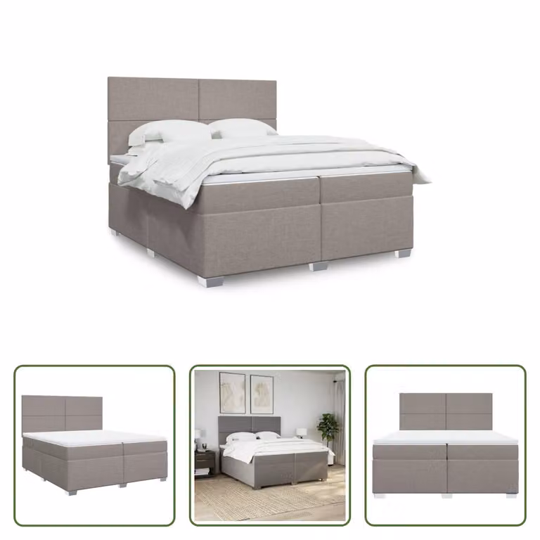 The Living Store Letto a molle con materasso Taupe 200x200 cm in tessuto