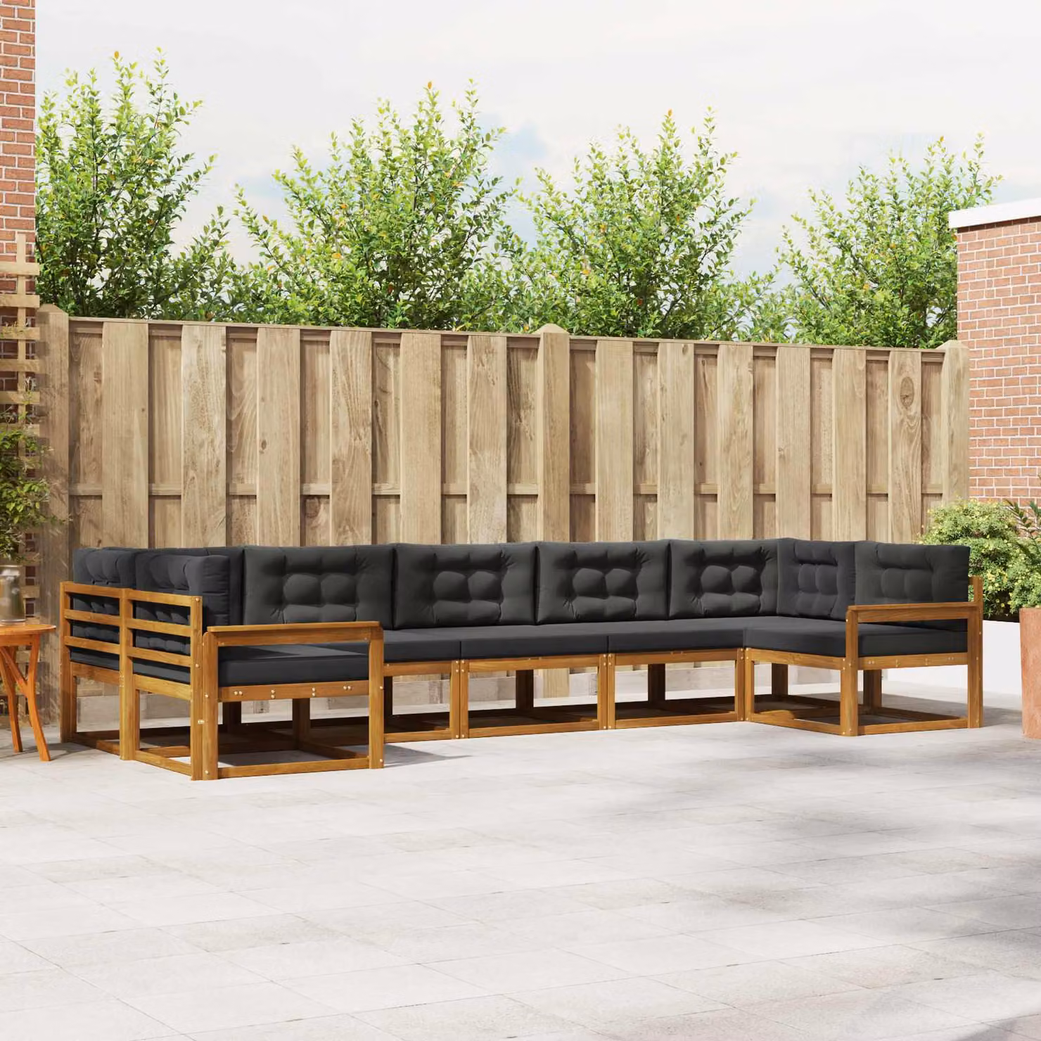 vidaXL Set di divani da esterno a L in legno di acacia 7 pz, Colore Naturale e Antracite