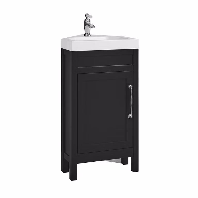 Mobile Bagno Angolare Grigio Nero da 450mm con Lavabo e Maniglia Classica con Barra a T Cromata - Warwick