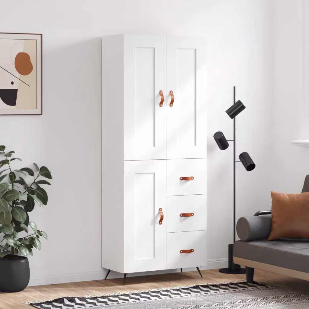 Credenza moderna vidaXL bianca in legno e metallo L: 69,5 cm, P: 34 cm, H: 180 cm