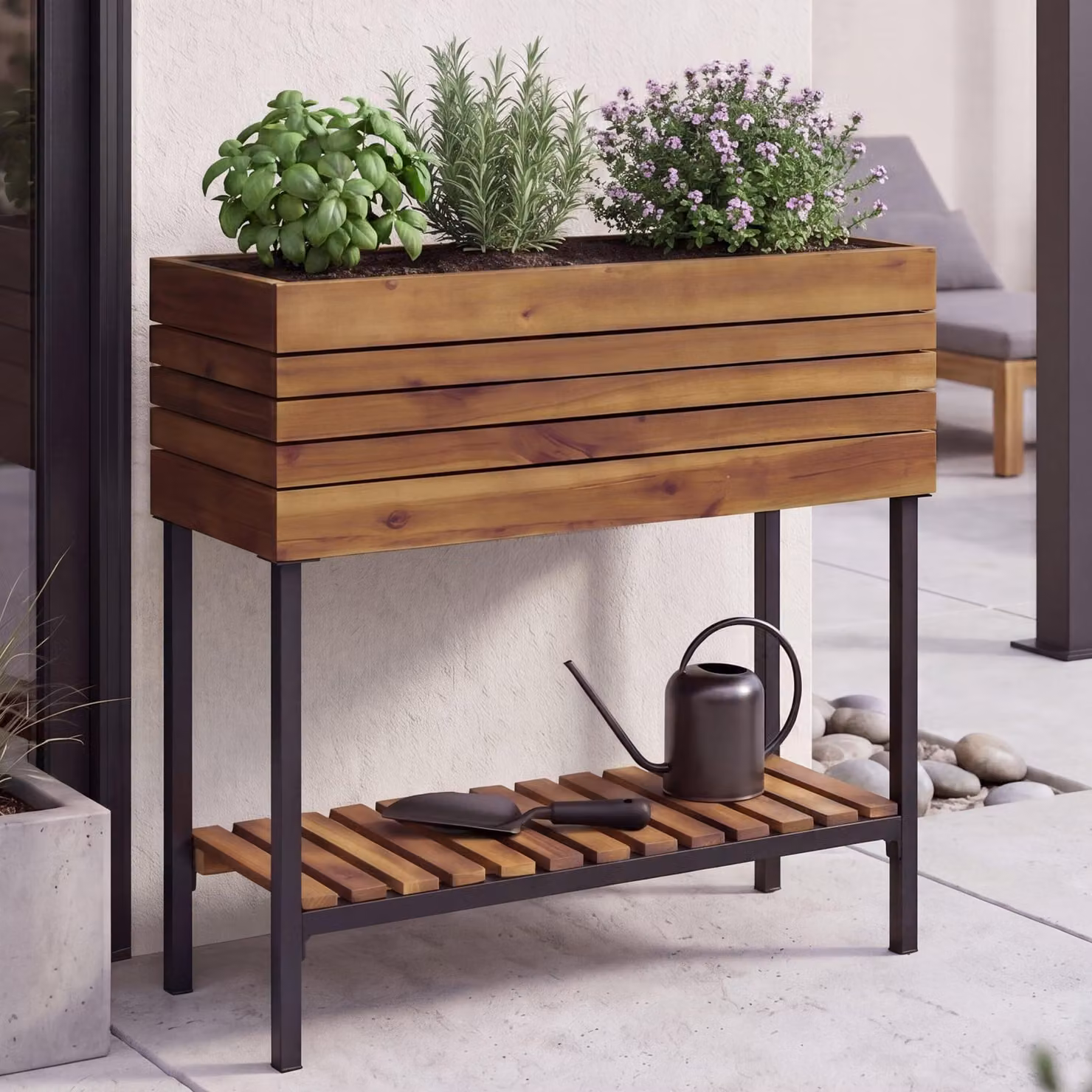 Aiuola rialzata HWC-P84, fioriera per fiori e piante, vaso da giardino, ripiano da esterno in legno di acacia 79x80x31 cm ~ marrone