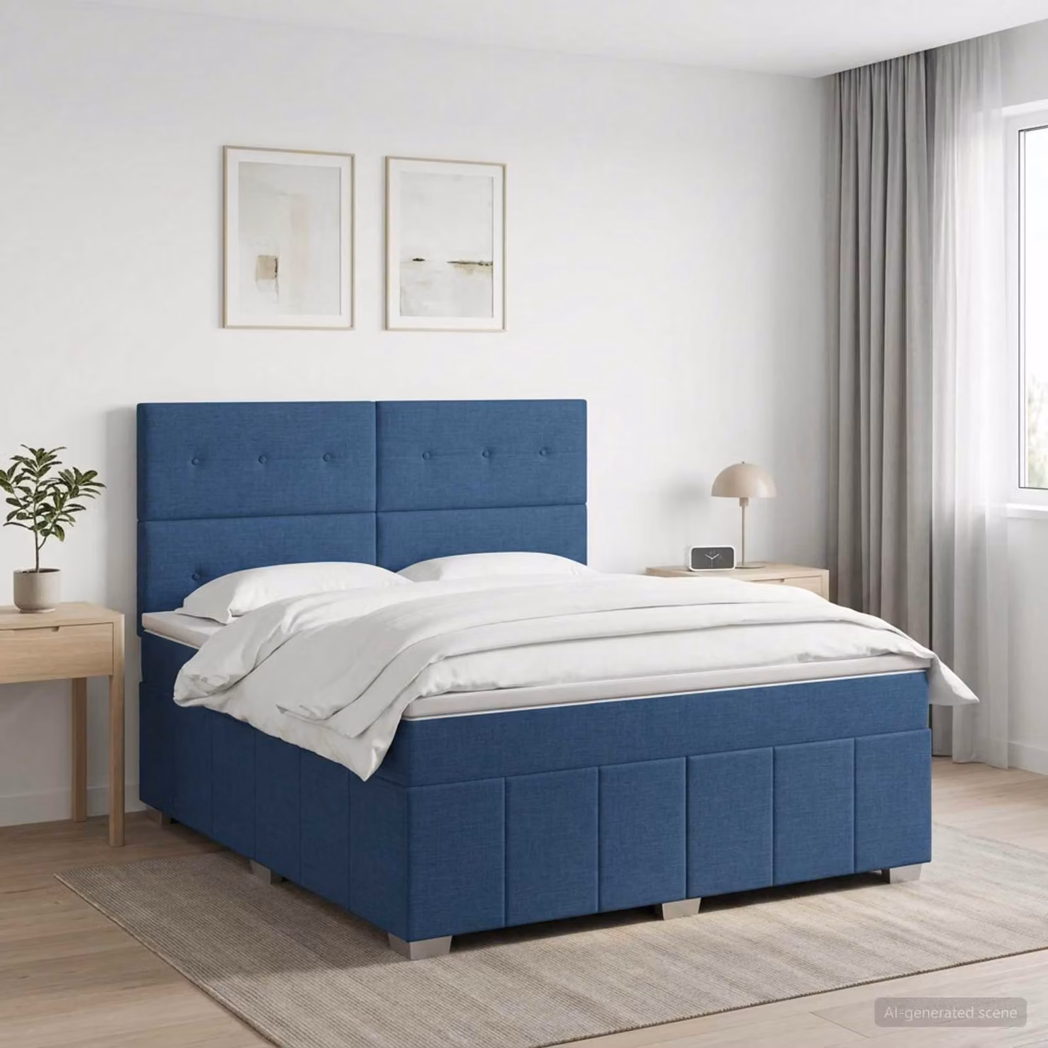 Maison Exclusive - Letto boxspring con materasso e testiera blu 160 x 200 cm in tessuto