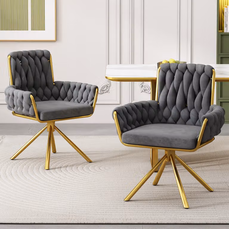 MODFU Sedia girevole. 2 sedie da pranzo con schienale. Sedia girevole a 360°. Poltrona relax. Poltrona TV. Poltrona imbottita con quattro gambe in metallo, ideale per il soggiorno e la camera da letto, colore grigio