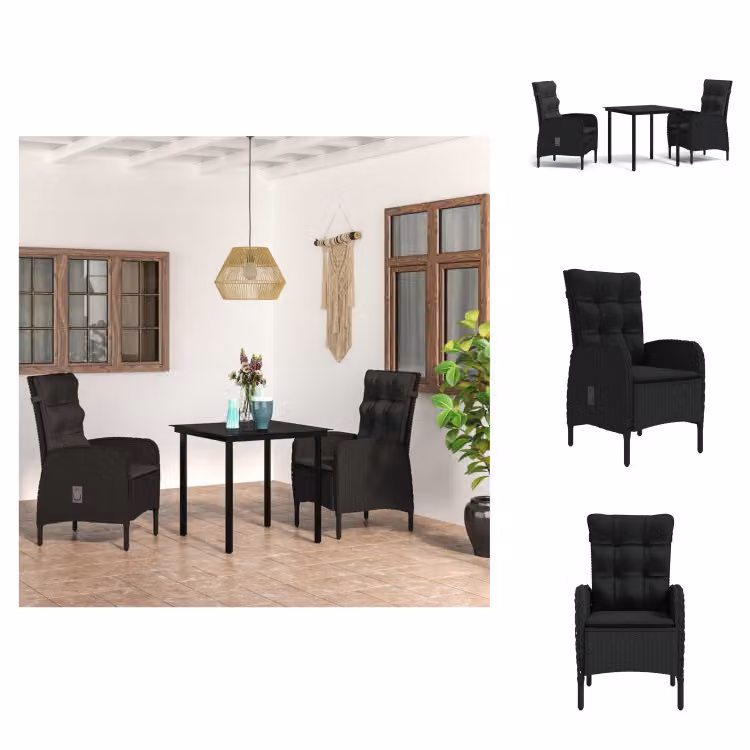 vidaXL Set da pranzo da giardino 3 pezzi con cuscini nero - Set di mobili da giardino