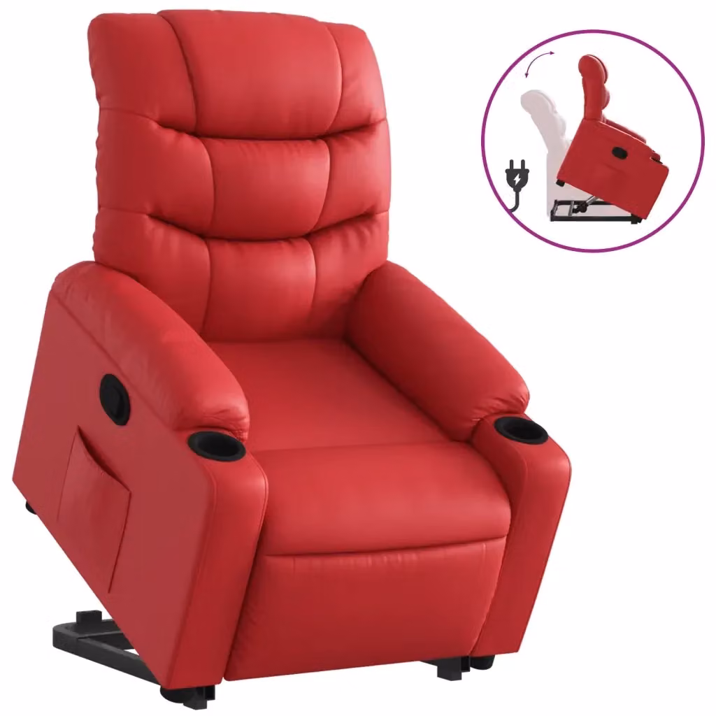 Poltrona Alzapersona Reclinabile con Assistenza Elettrica in Similpelle Rossa per Senior – 2