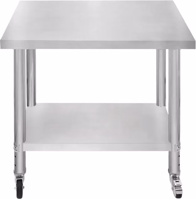 Banco di lavoro per ristorazione MONSTER SHOP in acciaio inox color argento, con ruote e altezza regolabile, L: 90 cm, P: 76 cm, H: 86 cm