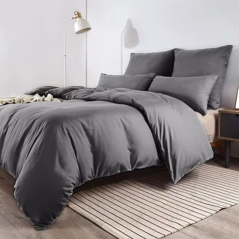 Set di lenzuola 180x200 cm, colore grigio, in microfibra, senza bisogno di stiratura, antiscottatura, con 2 federe 80x80 cm, chiusura a zip